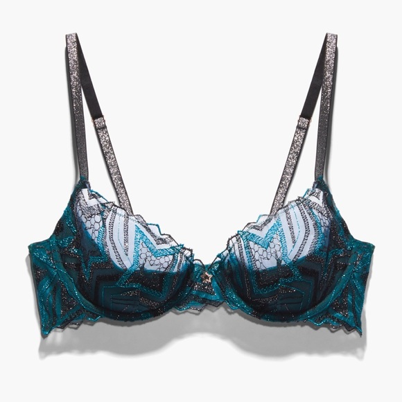 New Savage x Fenty Shining Star Embroidered Half Cup Plunge Bra Wildflower Blue - Picture 4 of 6